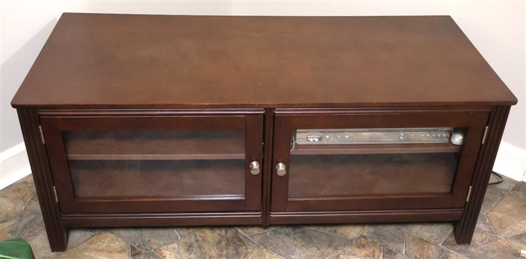 Mahogany Finish TV Console Stand with Glass Front Cabinets - Fixed Shelves Inside - 20 Tall 49 1/2 by 22