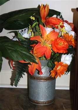 Large Artificial Plant in Weighted Pot and Attractive Faux Floral Arrangement in Galvanized Pitcher - Florals are 20 Tall 