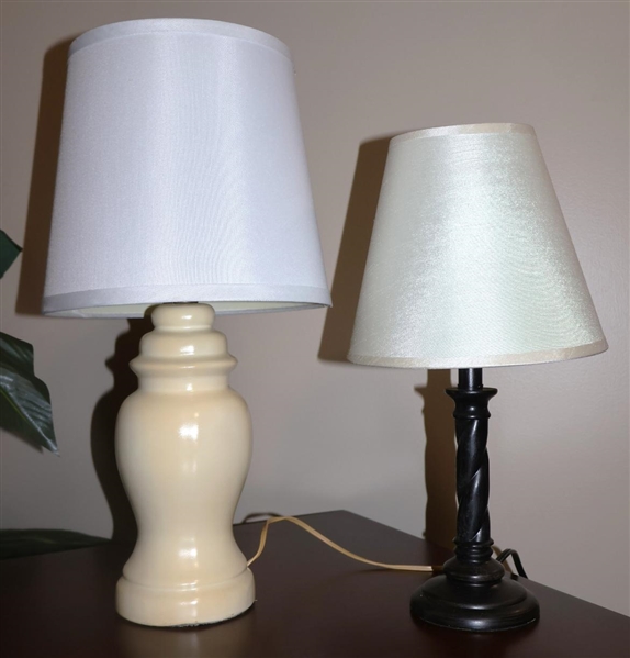 2 Table Lamps - Twisted Candlestick Style and Off-white Urn Style - Candlestick Lamp is 14" 