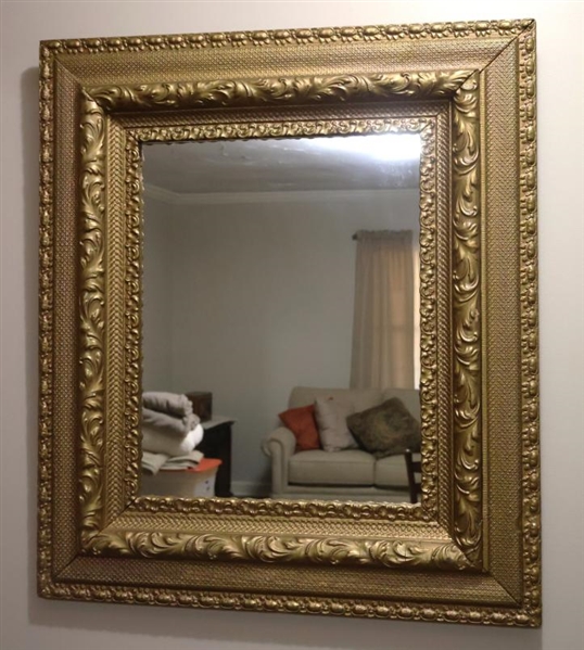 Beautiful Gold Famed Mirror with Ornate Gold Frame - Frame is 31 1/4" By 27 1/4"