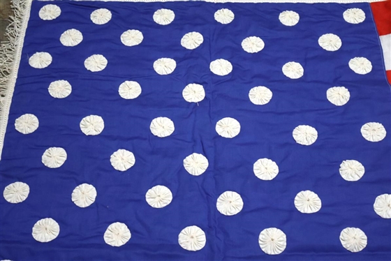 Fantastic Handmade Patriotic American Flag  Quilt with Appliqued YOYOs - Entry Tag Attached to Tassel Trim - 63 By 50 
